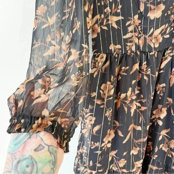 Sincerely Jules Brown Floral Print Tiered Midi Dress Size Small EUC - Picture 4 of 7